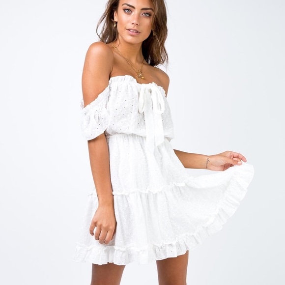 Princess Polly Dresses & Skirts - Princess polly eyelet off the shoulder mini dress